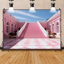 Pink Princess Castle Background Cake Smash Photography Backdrop Custom Girls Birthday Room Decoration Baby Shower Party Props Vinyl--W60xH90m