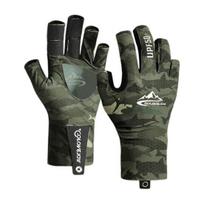 1 Pair Fishing Gloves Breathable Hollow Palm Anti-slip Elastic 5-Cut Summer Outdoor Sports Cycling UV Blocking Sun Protection Gloves L žalia