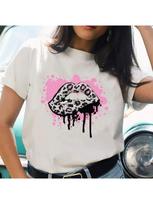 Wounisex T-Shirts Lip Funny Lovely Ladies O-Neck  Short Sleeve Cartoon T Top Shirt Print Female Graphic Tee Fashion T-Shirt S įvairiaspalvis