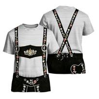 Men's Oktoberfest Vintage Texture Print Short Sleeve T Shirt Loose Fit Casual Summer Daily Wear Top with Suspender Design and Embroidered Details XL