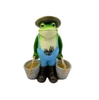 Garden Frog Statue Resin Figurine with Farmer Outfit Carrying Buckets Outdoor Lawn Ornament for Yard Patio Decoration one size žalia