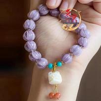 Purple Orchid Taro Bracelet: Waking Lion Design for Happiness & Auspicious Wishes - Women's Skin-Brightening Jewelry.