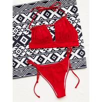 Moteriškas maudymosi kostiumėlis su raukšlėtu apynasriu Bikini Moteriški maudymosi kostiumėliai Dviejų dalių bikinio rinkinys su aukštomis kojomis iškirpti maudymosi kostiumėliai maudymosi moteriai S raudona