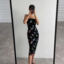Print Floral Spaghetti Strap Women's Midi Dress Sleveless Sheath Slim Waist Female Dresses Summer Elegant Sexy Lady Clothes S juoda