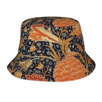 William Morris Orange Cray Floral Art Unisex Bucket Hats Custom Summer Beach Sun Textile Pattern Hats One Size black