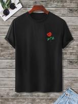 Rose Print T-Shirt for  Men's Casual Crew Neck Short-Sleeve  Fashion Summer T-Shirts Tops, Regular and Oversize Tees M