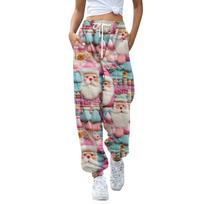 Women's Casual Fashion Christmas Print Sweatpants With Drawstring Waistband And Cuffed Legs S