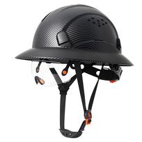 CE Carbon Fiber Full Brim Safety Cap with Built-in Goggles Construction Engineer Hard Hat Industrial Helmet ANSI Head Protection