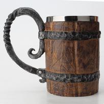 Original Viking Drinking Mug Simulation Wooden Barrel Beer Cup Double Stainless Steel Mug Gift Home Cup Wood Color 501-600ml