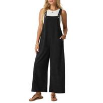Women Jumpsuit Casual Loose Linen Wide Leg Baggy Overalls Long Pants Beach Vacation Rompers With Pockets XL
