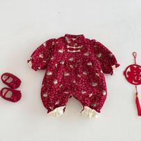 Baby New Year's Retro Frog Button Jumpsuit 2025 - Fleece-Lined One-Piece Suit for Newborns Size 90 kinų raudona spalva