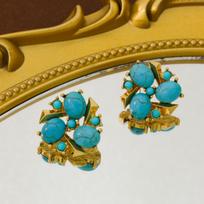 Women Vintage Turquoise Necklace Drop Earrings Set Palace Style Geometric Round Necklace Earrings Ladies Jewelry Sets Gift