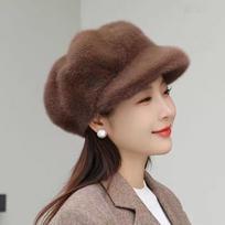 Fashion Protection From Cold Women Beret Imitation Mink Light Luxury Winter All-match Hat Solid Color Thick Warm Hat