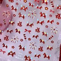 Year of Horse Nail Stickers Cartoon Red Pony Lucky Cat Pattern New Year Manicure Decals DIY Nail Art Decor Accessories