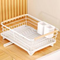 Double-layer Kitchen Dish Drying Rack Space-saving with Drain Tray Kitchen Dish Drainer Black Metal Sink Dish Storage Basket