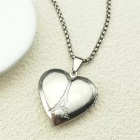 Light Heart Locket Eiffel Tower Chain Women Men Stainless Steel Gold Color Openable Photo Frame Glossy Romantic Necklace Jewelry