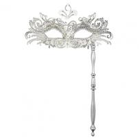 Fancy Dress Party Eyewear Mask Metal Handheld Stick Half Face Venetian Masque Rhinestones Women Mask Prom Ball Masquerade sidabro baltos spalvos