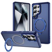 Magnetic Case for Samsung Galaxy S25 S24 S23 Ultra with 360 Rotatable Ring Stand, Compatible with Magnetic Car Mount, Kickstand For Galaxy S24 mėlyna