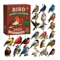 Christmas Advent Toy 2025 2D Flat Acrylic Ornament 24 Days Bird Ornament Countdown Calendar for Men Women Girls Youth Teens Wife M raudona