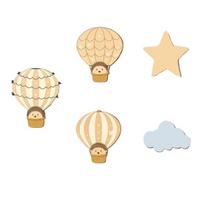 5 Pcs Hot Air Balloon Wall Decor with Cloud And Star Boho Wooden Nursery Wall Art Cartoon Hedgehog Hanging Sign for Kid's Room Playroom A