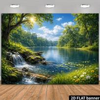 2D Lush Forest Waterfall Backdrop Photography Background 47.2x31.5inch/120*80cm