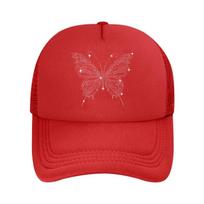 Sparkly Rhinestone Butterfly Applique  Mesh Baseball Cap Hip Hop Adjustable