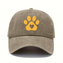 Retro bear paw and heartshaped printed baseball cap Unisexs and Womens adjustable lightweight sun protection hat Adjustable