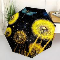 Golden Dandelion Night Dragonfly Wall Art PrintUmbrella with Cute Design,Portable 3-Fold Compact Umbrella for Men&Women,Valentine's Day Moth