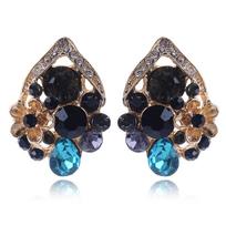 European & American Crystal Gem Flower Drop Earrings Alloy