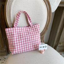 Portable Cott Women Lunch Bento Bag Vintage Plaid Canvas Ladies Small Handbags Simple Female Cloth Mini Tote Bag Clutch Purse 32x8x22cm