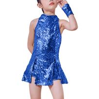 [LOLANTA] Girls' Dance Costume Kids Sequin Glitter Hip Hop Dance Outfit Children's 4-Piece Set Dark Blue 110