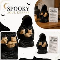 Halloween Grim Reaper Statue with Cat and Coffee Cup Decorative Figurine for Indoor Outdoor Display Sculpture Ornament one size