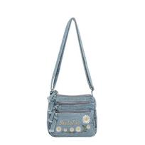 Lightweight Denim Zipper Crossbody Bag Stitching Line Embroidery Decoration Bag Hot Sale Casual Youth Women's Shoulder Bags šviesiai mėlyna spalva