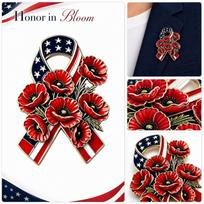 Memorial Day Poppy Flower Ribbon Lapel Pin American Flag Design Patriotic Metal Brooch for Remembrance and Tribute Accessories One Size raudona