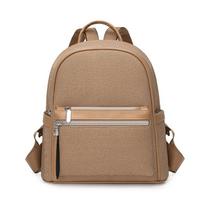 Mini Backpack with Front Zip Pocket and Textured Fabric Stylish Daily Bag for Women and Students tamsi chaki spalva