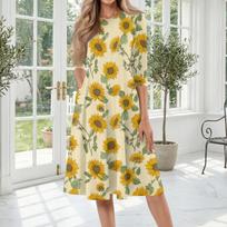 Summer Dresses for Women Uk Ladies Summer Dresses Uk Elegant Floral Print Casual Midi Dress with 3/4 Sleeves for Daily Wear M auksas