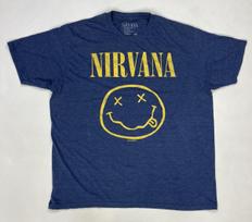 Nirvana Iconic Happy Face Graphic T-shirt Men XL Blue Short Sleeve Music M