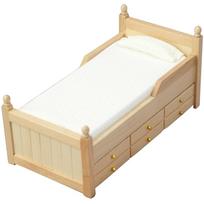moin moin Miniature Furniture 112 Dollhouse Storage Drawer Movable Bed Frame (with Mattress & Pillow) Simple Wooden Wood Natural Brown White