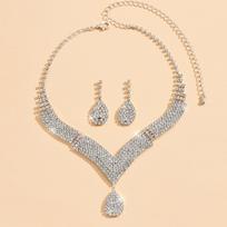 Simple Water Drop Necklace - Elegant Diamond Bridal Jewelry Set for Women
