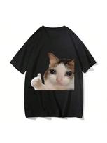 Sad Cat Meme unisex's Wounisex's Short Sleeve T-Shirt Funny Graphic T-Shirt Comfortable Soft Casual T-Shirts Funny Daily Wear Tees S