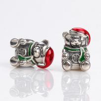 Panjia Charms S925 Sterling Silver Christmas Teddy Bear Beads - European and American Holiday Series Loose Bead