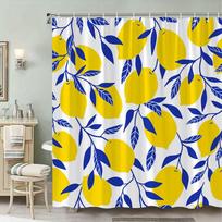 1pc Vibrant Lemon and Leaf Pattern Shower Curtain - Yellow Lemons with Blue Leaves, Elegant Shower Curtain (as the picture,90x180cm35x71in)