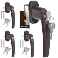 Kotarbau® 4 Pcs. Window Handle With Key. Brown Aluminum. Powder Coated. Lock In Closed Position. Spindle 35 Mm.