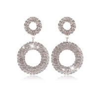 Elegant Rhinestone Geometric Circle Drop Earrings with Claw Chain Studs