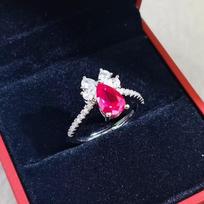 Women's Fashionable Xiaohongshu Ruby and Spinel Open Pear-Shaped Ring - Adjustable Adjustable