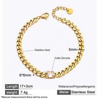 Colorfast Titanium Steel Water Drop Zircon Bracelet – European & American Thick Chain Versatile Bracelet for Women.
