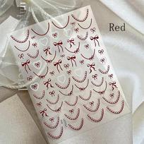 1Sheet 3D Bowknot Love Heart Nail Stickers Romantic French Nail Art Decals Manicure Decorations raudona