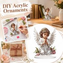 Diamond Painting Angel Figurine Praying Decorative Sculpture with Detailed Wings and Floral Base for Home Office Display One Size