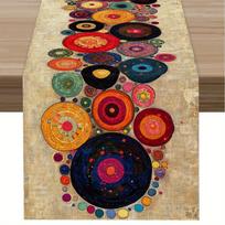 Boho stiliaus apvalus stalo takelis, taškuotas žiedas margintas stalo linas, lengvas ornamentas kasdieniam namų stalo dekoravimui (as the picture,33X183cm)