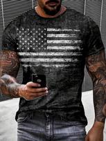 Retro American Flag Pattern Print Crew Neck Short Sleeve T-shirt for Men, Casual Summer T-Shirt for Daily Wear And Vacation Resorts S